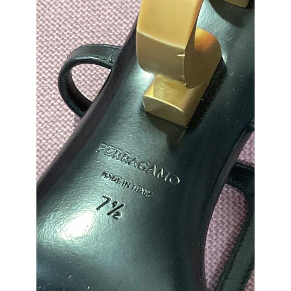 Ferragamo Elina Sandals in Black Leather 7.5 With Box Womens Logo High Heels - Picture 13 of 17
